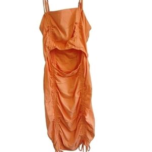 Wild Fable Orange Spaghetti Strap Ruched Cutout Dress Small